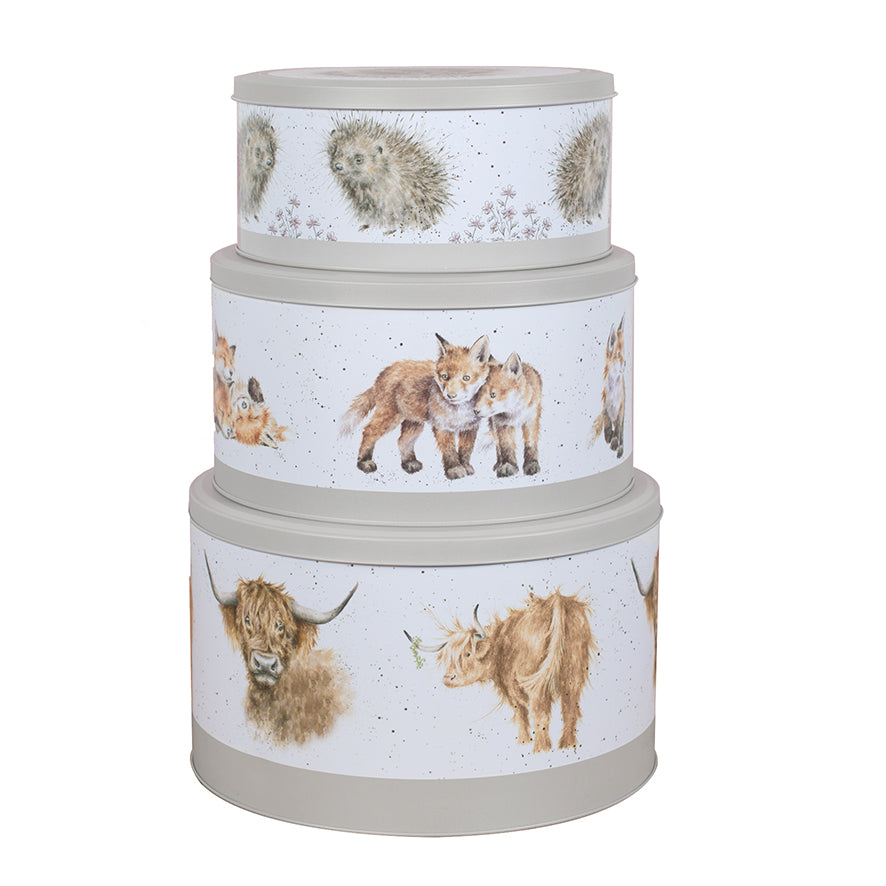 Wrendale Designs Keksdosen-Set 3-teilig Weihnachten "Cake Tin Nest Cow Fox Hedgehog"