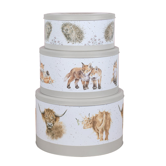Wrendale Designs Keksdosen-Set 3-teilig Weihnachten "Cake Tin Nest Cow Fox Hedgehog"
