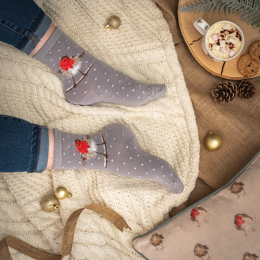 Wrendale Designs Frauensocken Rotkelchen "Jolly Robin" Gr. 37-42