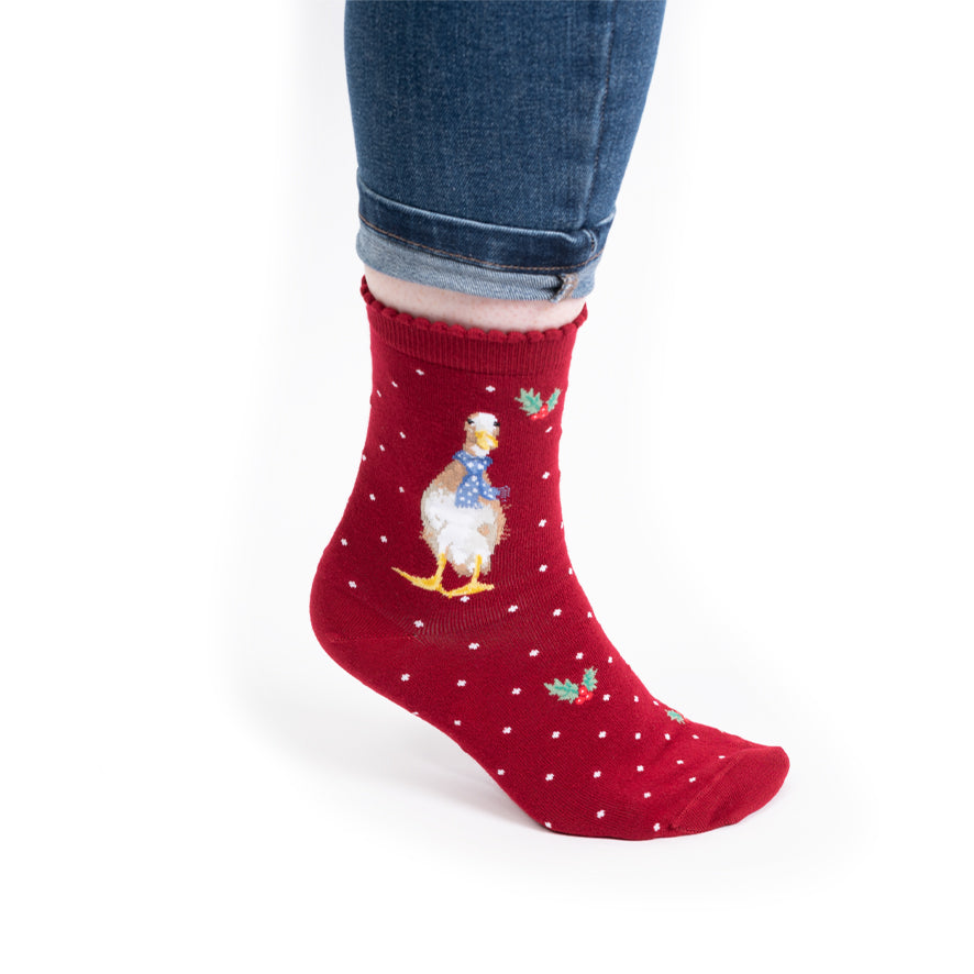 Wrendale Designs Frauensocken Ente "Duck Christmas" Gr. 37-42