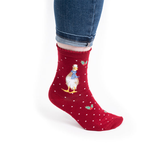 Wrendale Designs Frauensocken Ente "Duck Christmas" Gr. 37-42