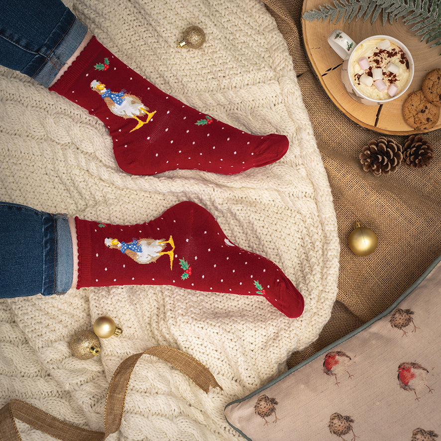 Wrendale Designs Frauensocken Ente "Duck Christmas" Gr. 37-42