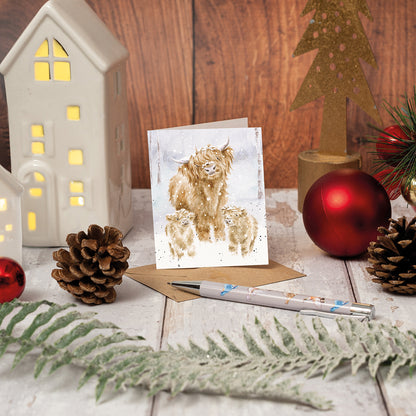 Wrendale Designs Mini-Karte Hochlandrinder "A Highland Christmas"