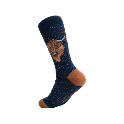 Wrendale Designs Männersocken Hochlandrind "Highland Heathers" Gr. 40-46