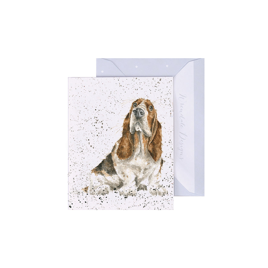 Wrendale Designs Mini-Karte Basset-Hund "Did someone say cake?"