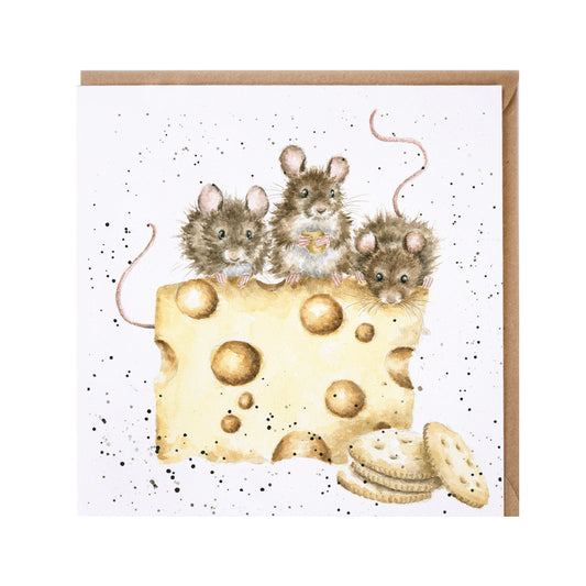 Wrendale Designs Grusskarte Mäuse  auf Käse "Crackers about Cheese"
