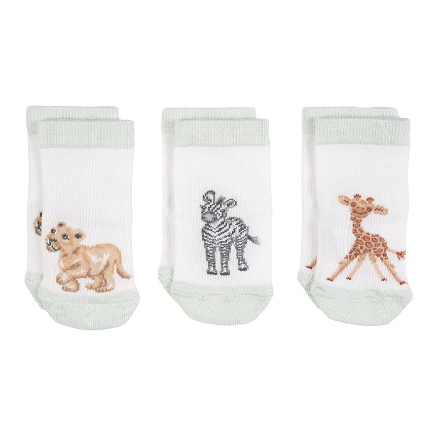 Wrendale Designs Babysöckchen "Little Savannah" 3-er Set für 0-6 Monate