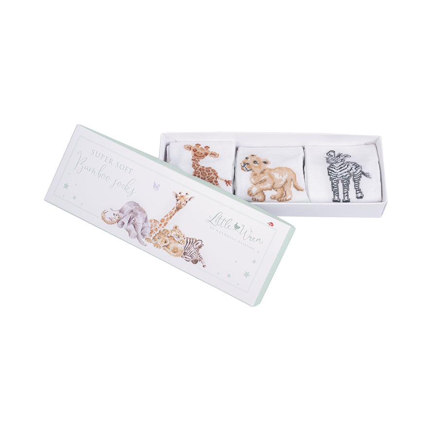 Wrendale Designs Babysöckchen "Little Savannah" 3-er Set für 0-6 Monate