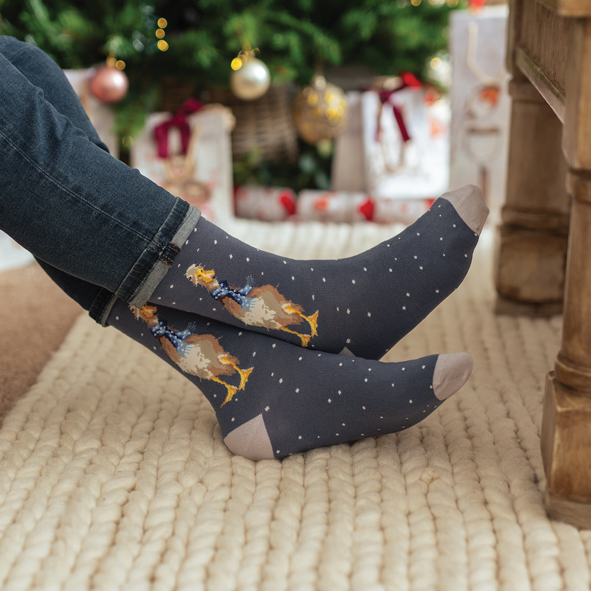 Wrendale Designs Männersocken Ente "Christmas Scarves Duck" Gr. 40-46
